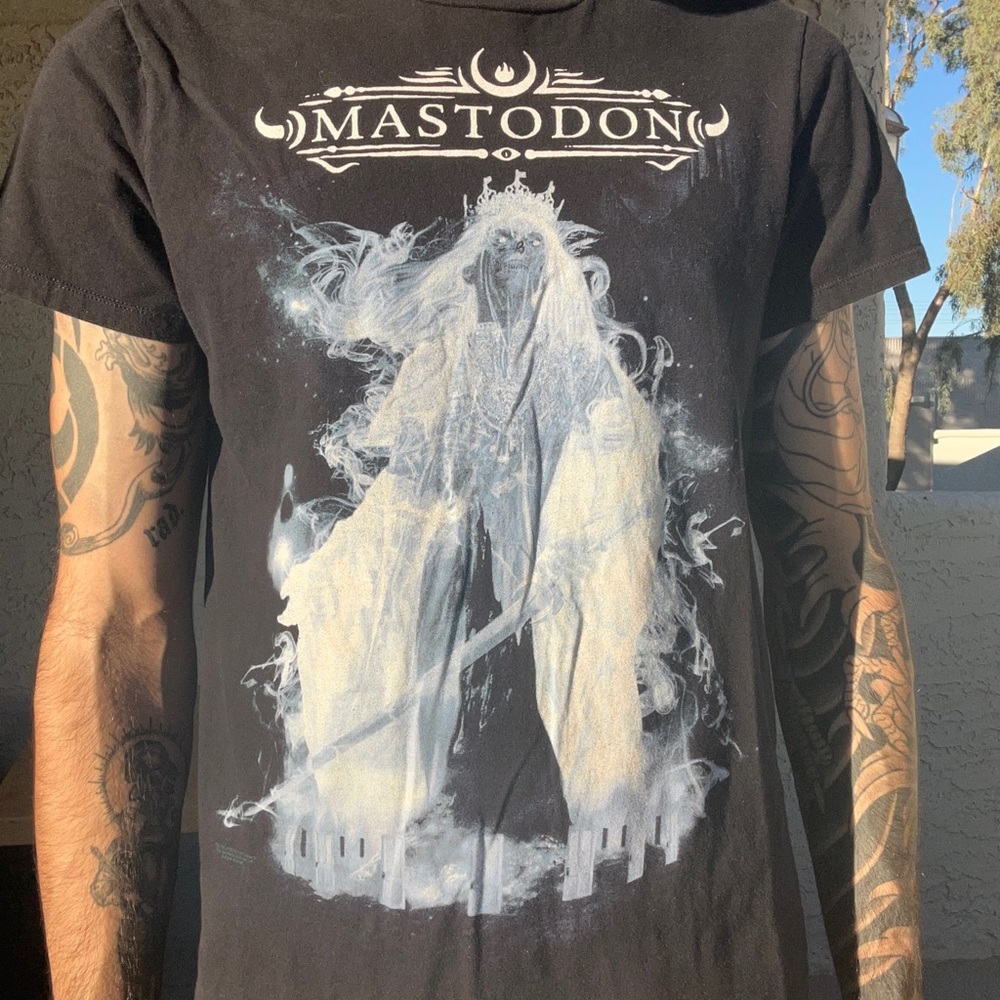Black and blue Mastodon band tee
